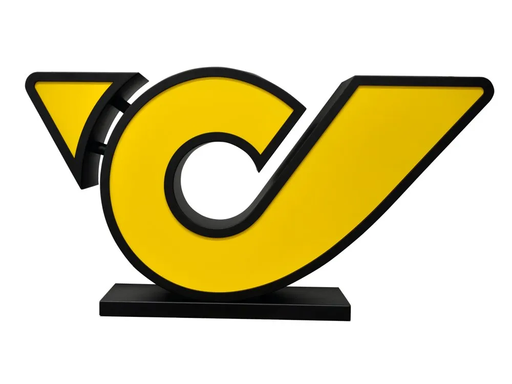 Frontale Ansicht: Gelbes Pult in Posthornform